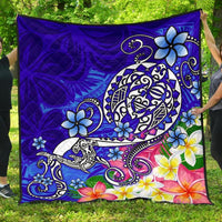 Polynesian Premium Quilt - Turtle Plumeria Blue Color Blue - Polynesian Pride