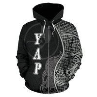 Yap Polynesian Zip up Hoodie Coconut Tree Black - Polynesian Pride