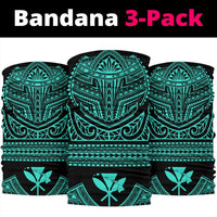 Hawaiian Kanaka Map Bandana 3 - Pack Nation Warrior Turquoise - Polynesian Pride