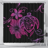 Hawaii Turtle Map Hibiscus Plumeria Poly Shower Curtain - Pink - Polynesian Pride