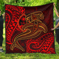 Guam Polynesian Premium Quilt - Red Shark Polynesian Tattoo Red - Polynesian Pride