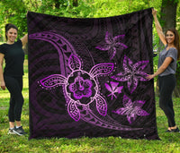 Kanaka Map Hibiscus Plumeria Turtle Art Violet Polynesian Premium Quilt Violet - Polynesian Pride