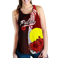 Palau Polynesian Women's Racerback Tank - Coat Of Arm With Hibiscus - Polynesian Pride