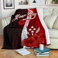 Kosrae Micronesia Custom Personalised Premium Blanket - Coat Of Arm With Hibiscus White - Polynesian Pride