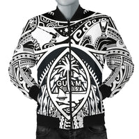Polynesian Men's Bomber Jackets - Guam Flag, Seal with Maui Moana Tattoo White - Polynesian Pride