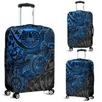 Tahiti Polynesian Luggage Cover - Blue Turtle Hibiscus Flowing BLUE - Polynesian Pride