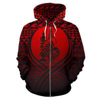 New Caledonia All Over Zip up Hoodie Lift up Red - Polynesian Pride