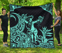 Polynesian Hawaii Premium Quilt - Hula Girl Neon Blue - Polynesian Pride