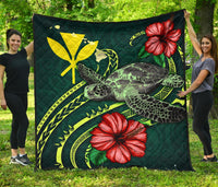 Hawaii Polynesian Premium Quilt - Green Turtle Hibiscus - Polynesian Pride