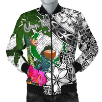 Pohnpei Custom Personalised Men's Bomber Jacket White - Turtle Plumeria Banana Leaf White - Polynesian Pride