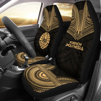 French Polynesian Car Seat Cover - French Polynesian Coat Of Arms Polynesian Chief Tattoo Gold Version Universal Fit Gold - Polynesian Pride
