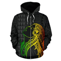 Kapiolani Hula Girl and Turtle Hibiscus Zip up Hoodie Unisex Black - Polynesian Pride