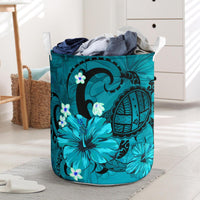 Hibiscus Plumeria Polynesian Turtle Hawaii Laundry Basket Turquoise AH Laundry Basket - 2 One Size Turquoise - Polynesian Pride