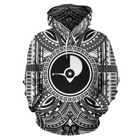 Yap ll Over Hoodie Yap Coat of rms Polynesian White Black Unisex Black - Polynesian Pride