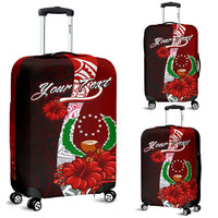 Pohnpei Micronesia Custom Personalised Luggage Covers - Coat Of Arm With Hibiscus Red - Polynesian Pride