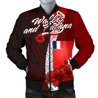 Wallis and Futuna Polynesian Men's Bomber Jacket - Coat Of Arm With Hibiscus Red - Polynesian Pride