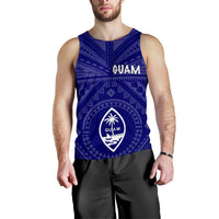 Guam Men's Tank - Guam Seal With Polynesian Tattoo Style (Blue) - Polynesian Pride