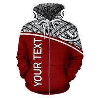 French Polynesia All Over Custom Zip up Hoodie Red Curve - Polynesian Pride