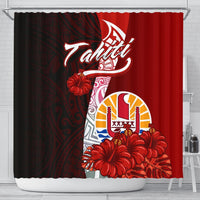 Tahiti Polynesian Shower Curtain - Coat Of Arm With Hibiscus 177 x 172 (cm) Red - Polynesian Pride