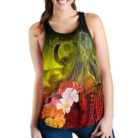 Pohnpei Custom Personalised Women's Racerback Tank - Humpback Whale with Tropical Flowers (Yellow) - Polynesian Pride