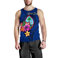 Guam Polynesian Custom Personalised Men's Tank Top - Floral With Seal Blue - Polynesian Pride