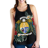 Nauru Hibiscus Women's Racerback Tank A25 Black - Polynesian Pride