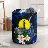 New Caledonia Polynesian Laundry Basket - Turtle With Plumeria Flowers One Style One Size Blue - Polynesian Pride