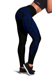 Hawaii State Tattoo Swirly Blue Polynesian Women's Leggings Blue - Polynesian Pride