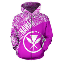 Hawaii Zip up Hoodie Hawaii Kanaka Maoli Polynesian Tattoo Pink White - Polynesian Pride