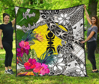 New Caledonia Premium Quilt White - Turtle Plumeria Banana Leaf - Polynesian Pride