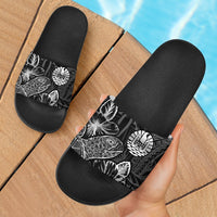 Tahiti Sandals - Turtle Hibiscus Pattern Black Black - Polynesian Pride