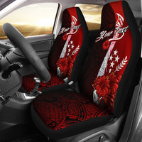 Kosrae Micronesia Custom Personalised Car Seat Covers - Coat Of Arm With Hibiscus Universal Fit Red - Polynesian Pride