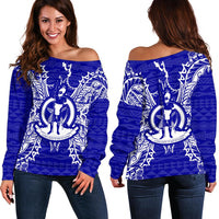 Vanuatu Polynesian Shoulder Sweater Map Blue Blue - Polynesian Pride