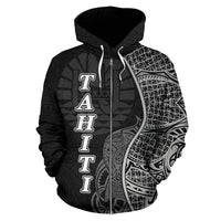 Tahiti Polynesian Zip up Hoodie Coconut Tree Black - Polynesian Pride
