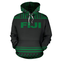 Fiji Tapa All Over Hoodie Green and Black Version - Polynesian Pride