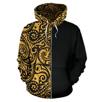 Polynesian Zip Hoodie Polynesian Tattoo Half Gold - Polynesian Pride