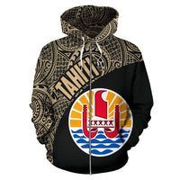 Tahiti Zip up Hoodie Tahiti Flag Polynesia Tattoo Gold - Polynesian Pride