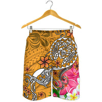 Polynesian Men's Shorts - Turtle Plumeria Gold Color - Polynesian Pride