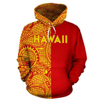 Hawaii Kanaka Polynesian Hoodie The Half Yellow and Red - Polynesian Pride