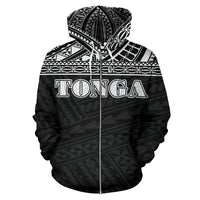 Tonga All Over Zip up Hoodie Polynesian Black Version - Polynesian Pride