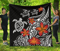 Hawaiian Map Turtle Swim Plumeria Polynesian Quilt Black - Polynesian Pride