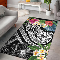 Tahiti Polynesian Area Rug - Summer Plumeria (Black) Black - Polynesian Pride