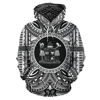 Fiji ll Over Hoodie Fiji Coat of rms Polynesian White Black Unisex Black - Polynesian Pride