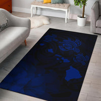 Hawaii Turtle Hibiscus Map Polynesian Area Rug AH Rug Blue - Polynesian Pride