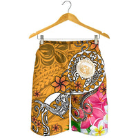 Hawaii Polynesian Men's Shorts - Hawaii Seal With Turtle Plumeria (Gold) - Polynesian Pride