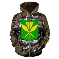 Polynesian Kanaka Maoli Hawaii Zip Hoodie Gold - Polynesian Pride