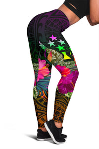 Kosrae Women's Leggings - Summer Hibiscus - Polynesian Pride