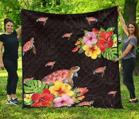 Ocean Turtle Premium Quilt Black - Polynesian Pride