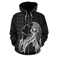Polynesian Kakau Hula Girl Turtle Hibiscus Hawaii Zip Hoodie White - Polynesian Pride
