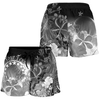 Cook Islands Custom Personalised Women's Shorts - Humpback Whale with Tropical Flowers (White) - Polynesian Pride